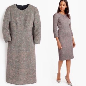 J. CREW Long Sleeve Tweed Dress Gray Neon Pink